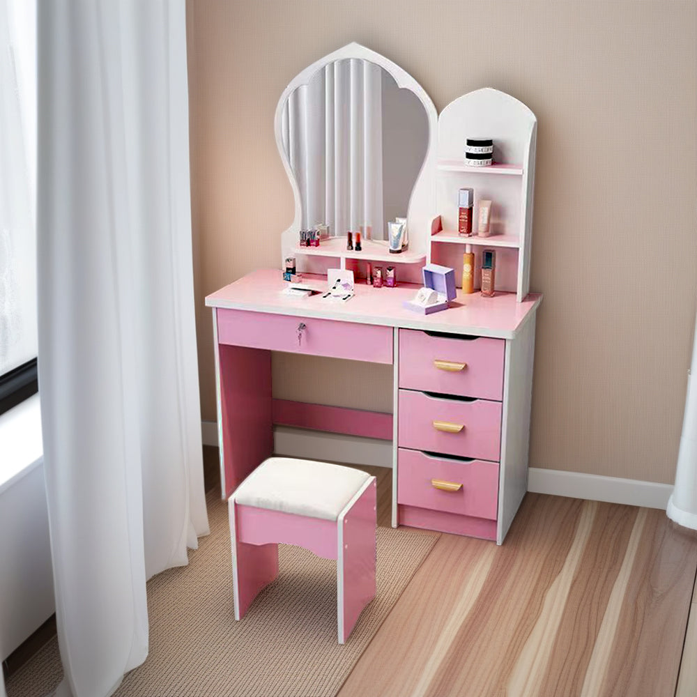 LIVARA Princess‑Style Large Dressing Table 70‑80cm Length with Mirror and Stool