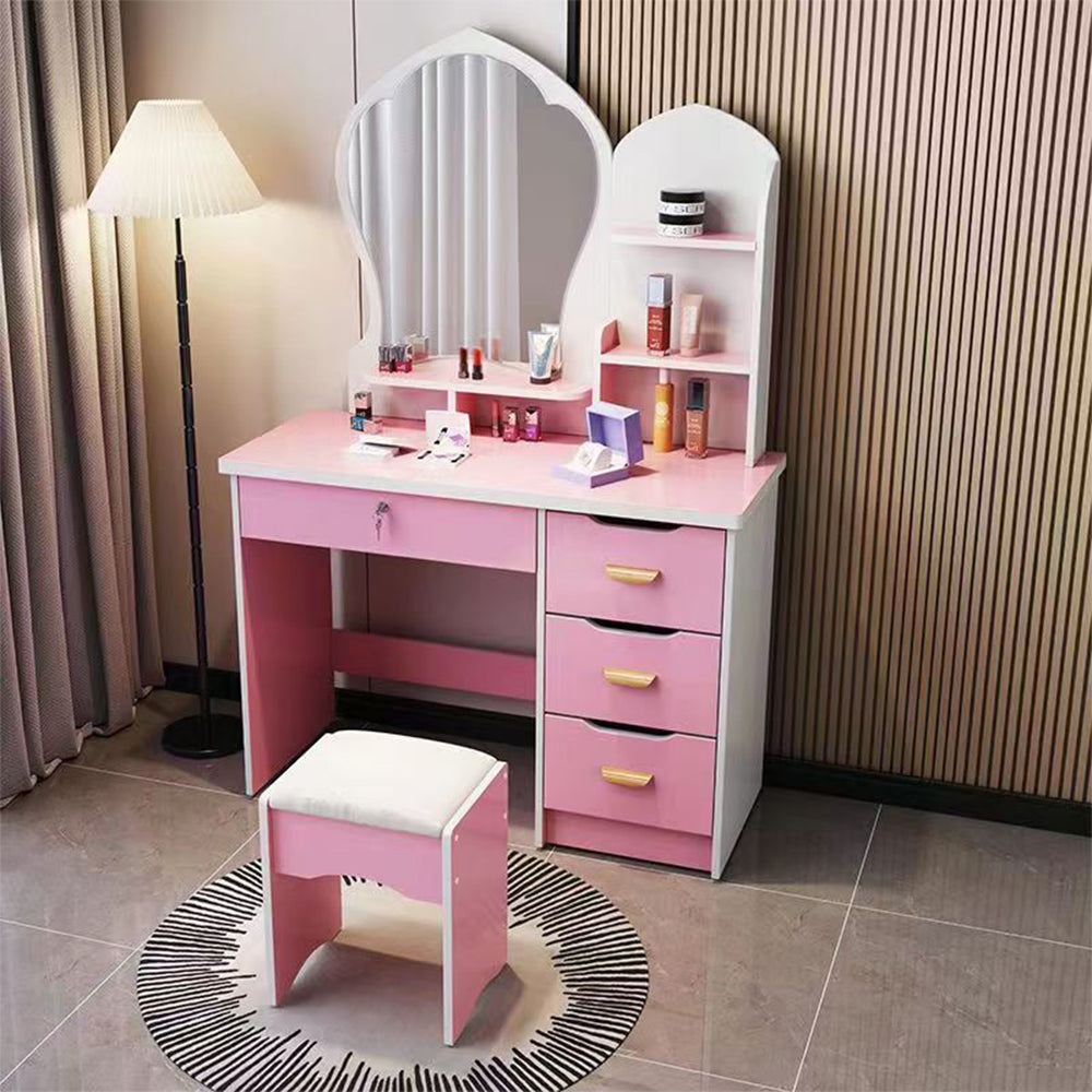 LIVARA Princess‑Style Large Dressing Table 70‑80cm Length with Mirror and Stool