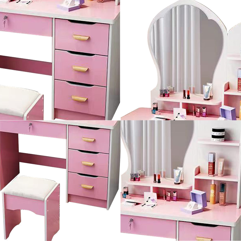 LIVARA Princess‑Style Large Dressing Table 70‑80cm Length with Mirror and Stool