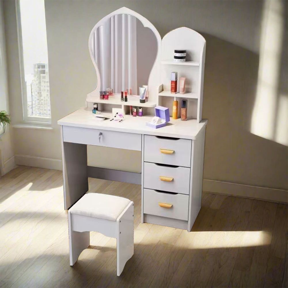 LIVARA Princess‑Style Large Dressing Table 70‑80cm Length with Mirror and Stool