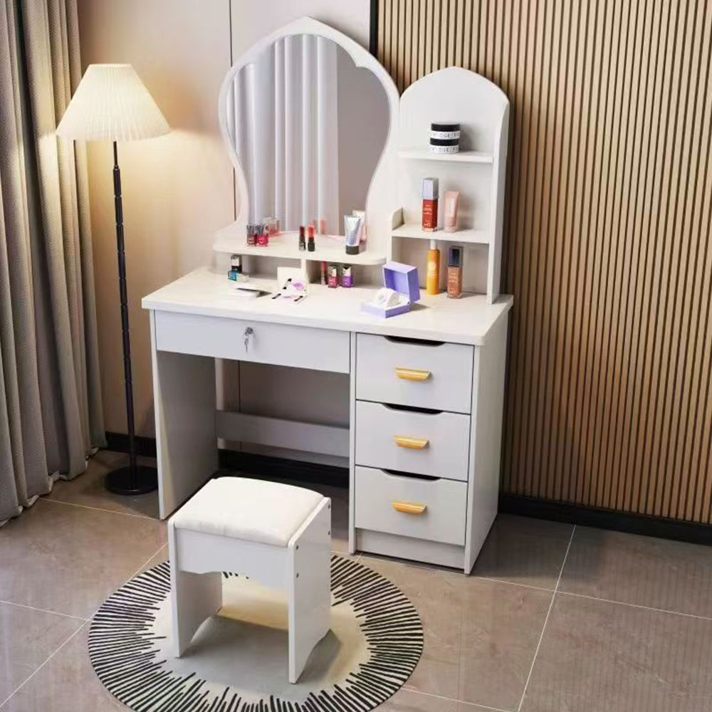 LIVARA Princess‑Style Large Dressing Table 70‑80cm Length with Mirror and Stool