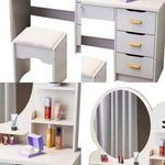 LIVARA 70/80CM Length Round Dressing Table Mirror With Stool