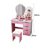 LIVARA Princess‑Style Large Dressing Table 70‑80cm Length with Mirror and Stool