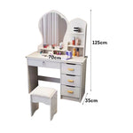 LIVARA Princess‑Style Large Dressing Table 70‑80cm Length with Mirror and Stool