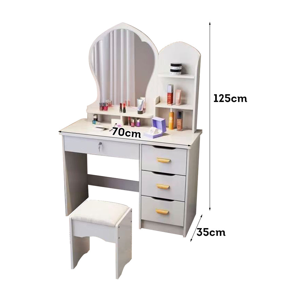 LIVARA Princess‑Style Large Dressing Table 70‑80cm Length with Mirror and Stool