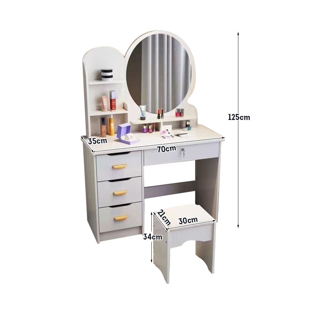 LIVARA 70/80CM Length Round Dressing Table Mirror With Stool