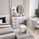 LIVARA 70/80CM Length Round Dressing Table Mirror With Stool