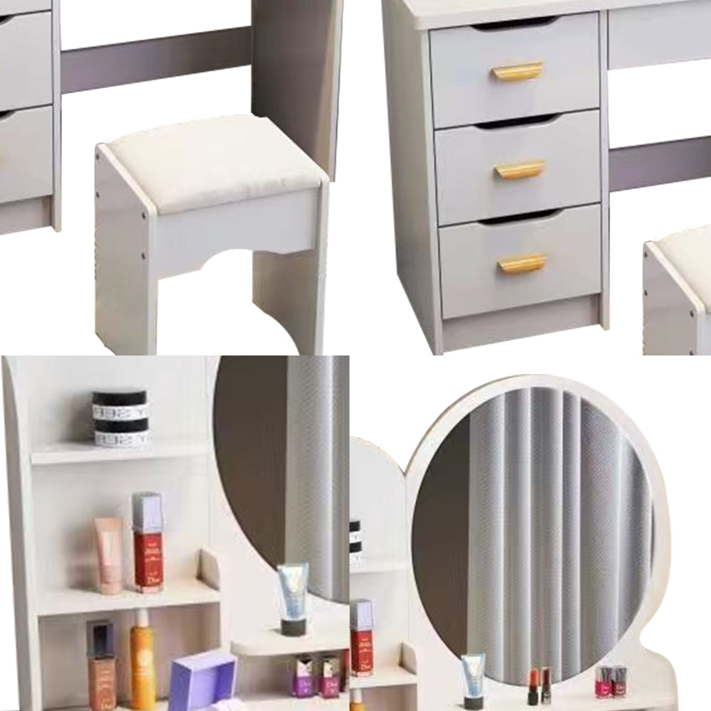 LIVARA 70/80CM Length Round Dressing Table Mirror With Stool