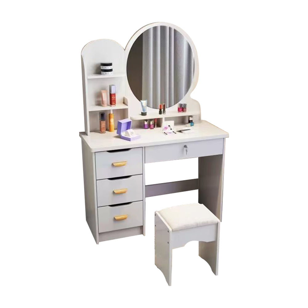 LIVARA 70/80CM Length Round Dressing Table Mirror With Stool