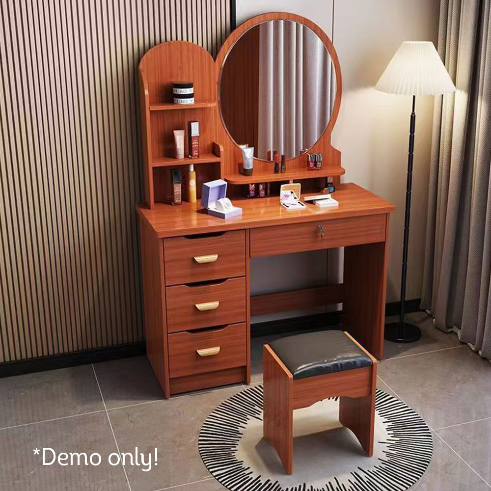 LIVARA 70/80CM Length Round Dressing Table Mirror With Stool