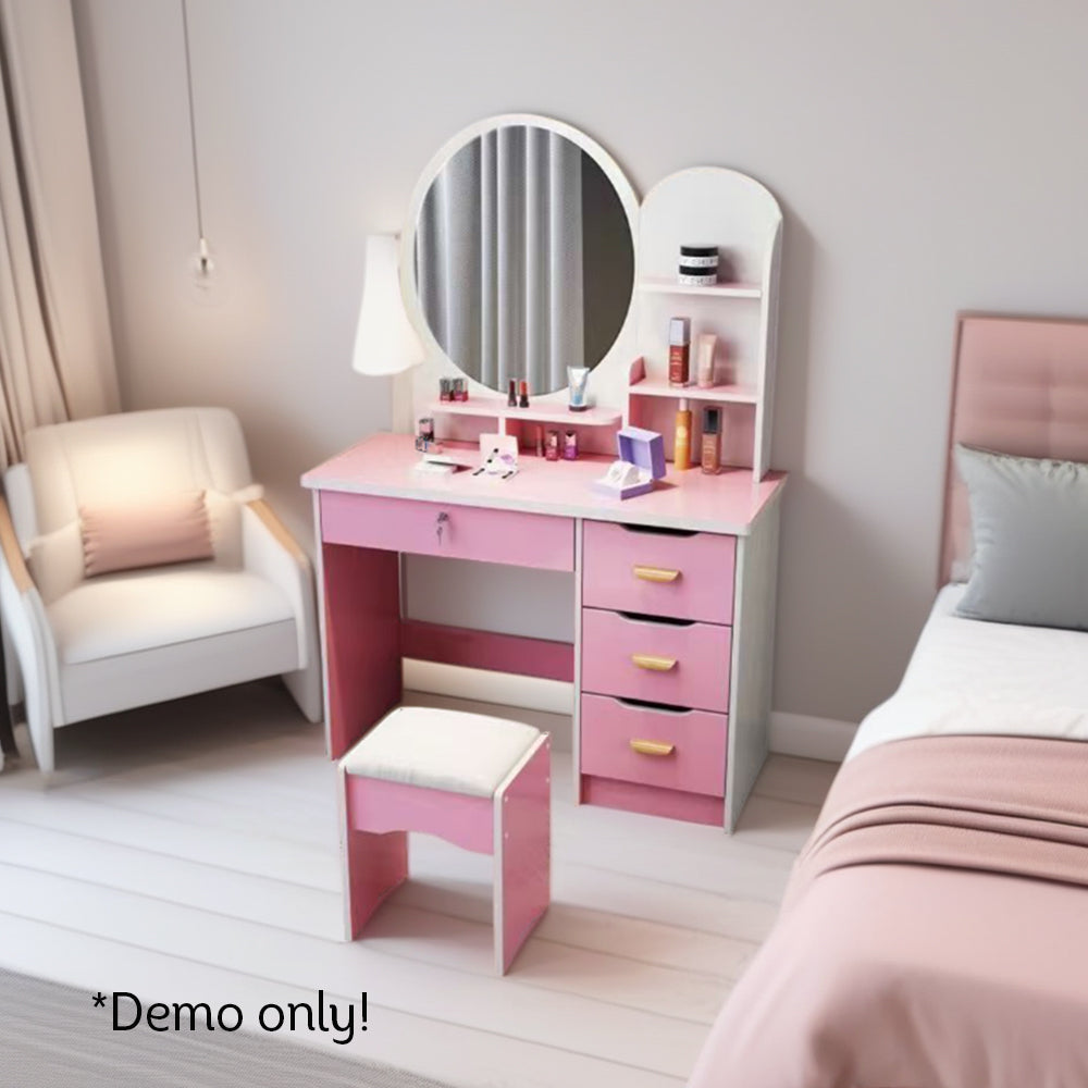 LIVARA 70/80CM Length Round Dressing Table Mirror With Stool
