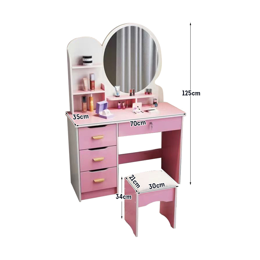 LIVARA 70/80CM Length Round Dressing Table Mirror With Stool