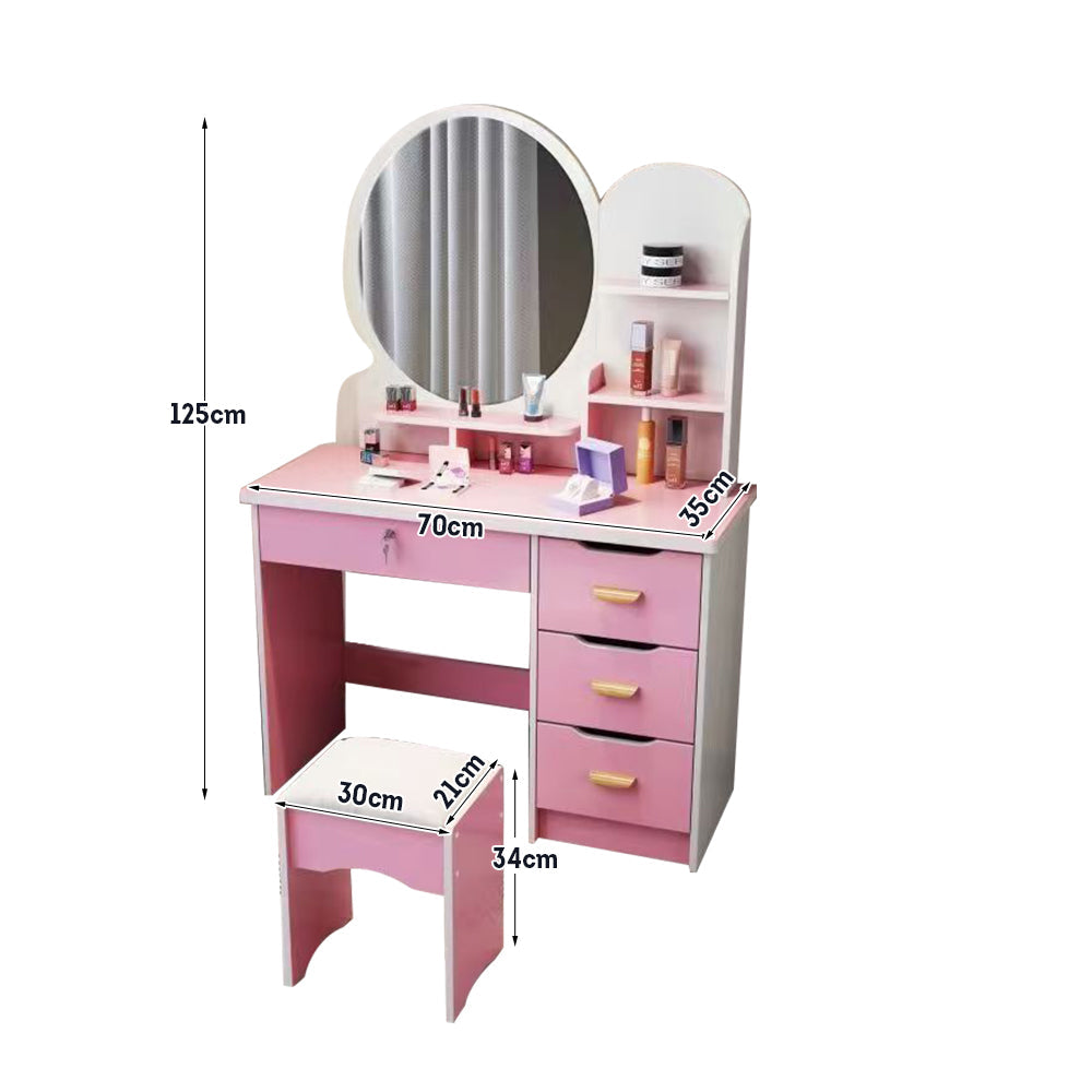 LIVARA 70/80CM Length Round Dressing Table Mirror With Stool