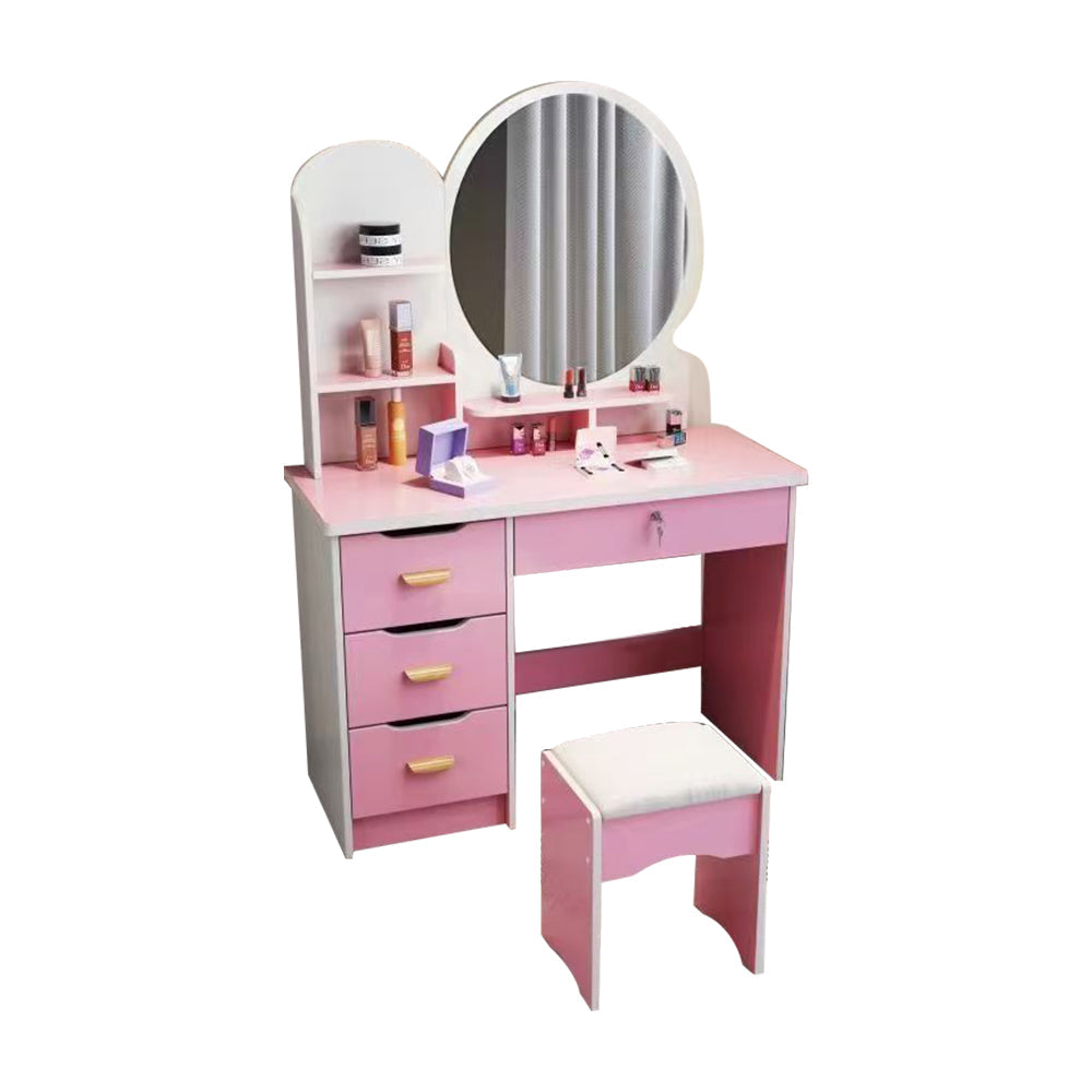 LIVARA 70/80CM Length Round Dressing Table Mirror With Stool