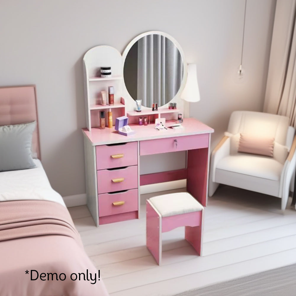 LIVARA 70/80CM Length Round Dressing Table Mirror With Stool