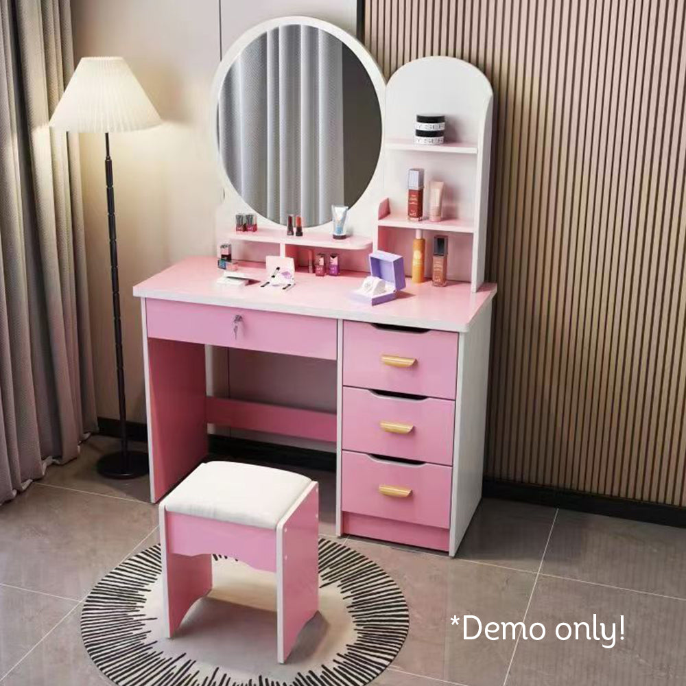 LIVARA 70/80CM Length Round Dressing Table Mirror With Stool