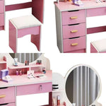 LIVARA 70/80CM Length Round Dressing Table Mirror With Stool