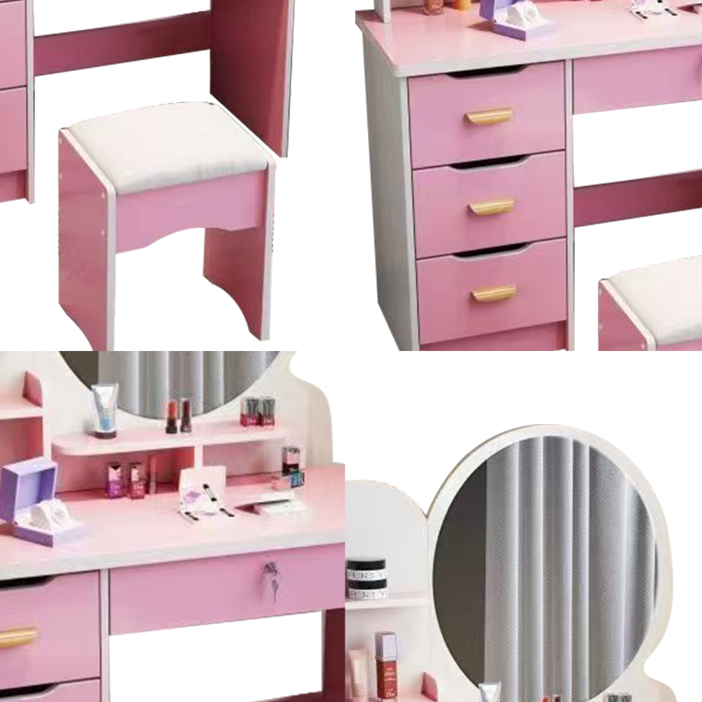 LIVARA 70/80CM Length Round Dressing Table Mirror With Stool