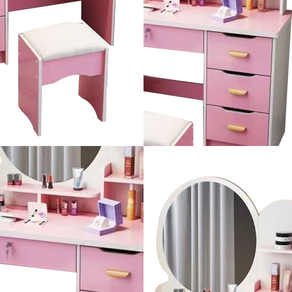 LIVARA 70/80CM Length Round Dressing Table Mirror With Stool