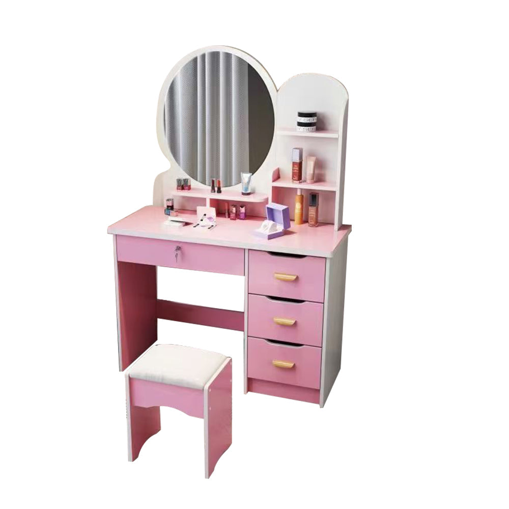 LIVARA 70/80CM Length Round Dressing Table Mirror With Stool
