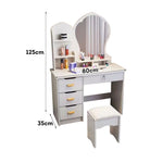 LIVARA Princess‑Style Large Dressing Table 70‑80cm Length with Mirror and Stool