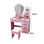 LIVARA Princess‑Style Large Dressing Table 70‑80cm Length with Mirror and Stool