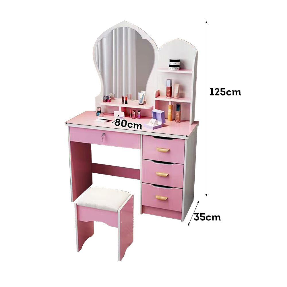 LIVARA Princess‑Style Large Dressing Table 70‑80cm Length with Mirror and Stool