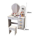 LIVARA Princess‑Style Large Dressing Table 70‑80cm Length with Mirror and Stool