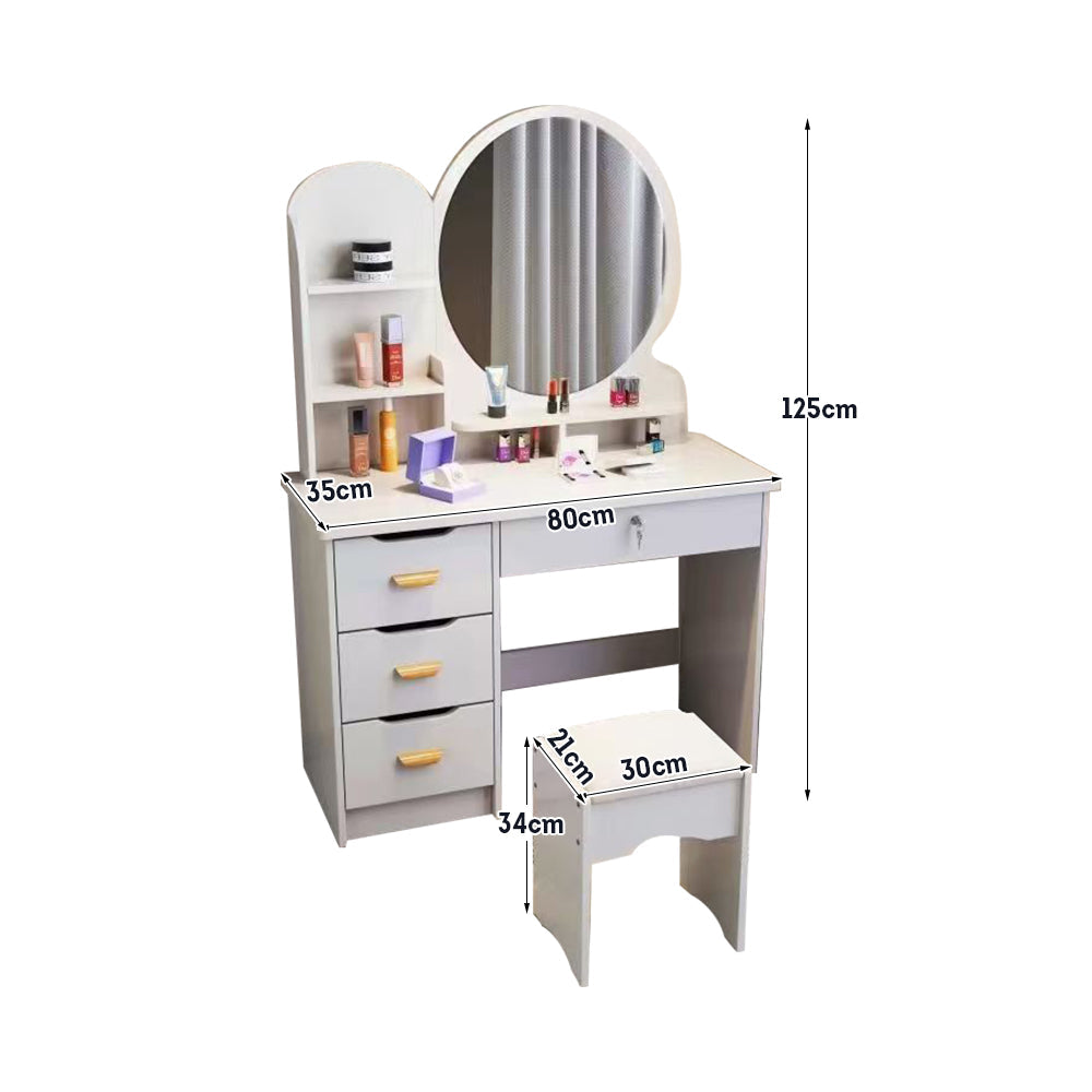 LIVARA 70/80CM Length Round Dressing Table Mirror With Stool