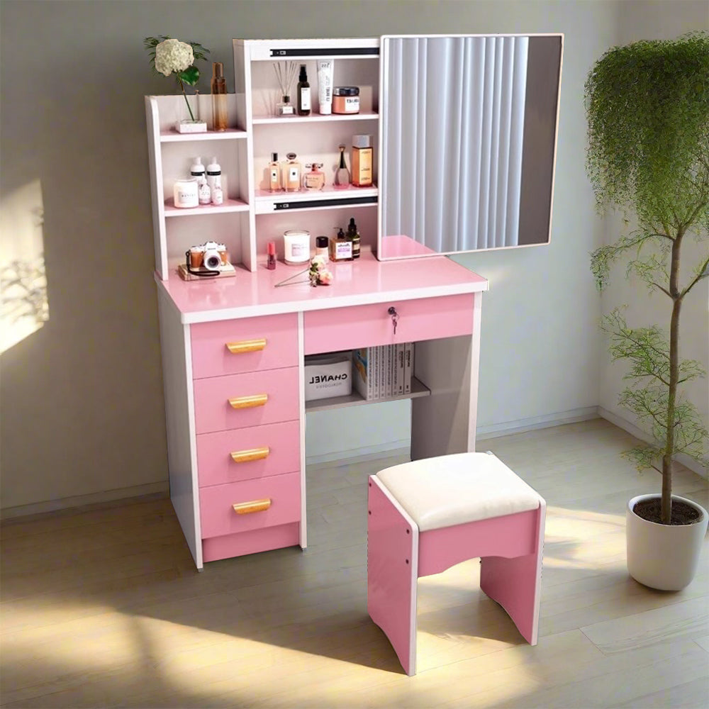 LIVARA 198 80cm Large Sliding LED Mirror Dressing Table with Stool