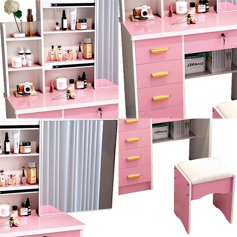 LIVARA 198 80cm Large Sliding LED Mirror Dressing Table with Stool