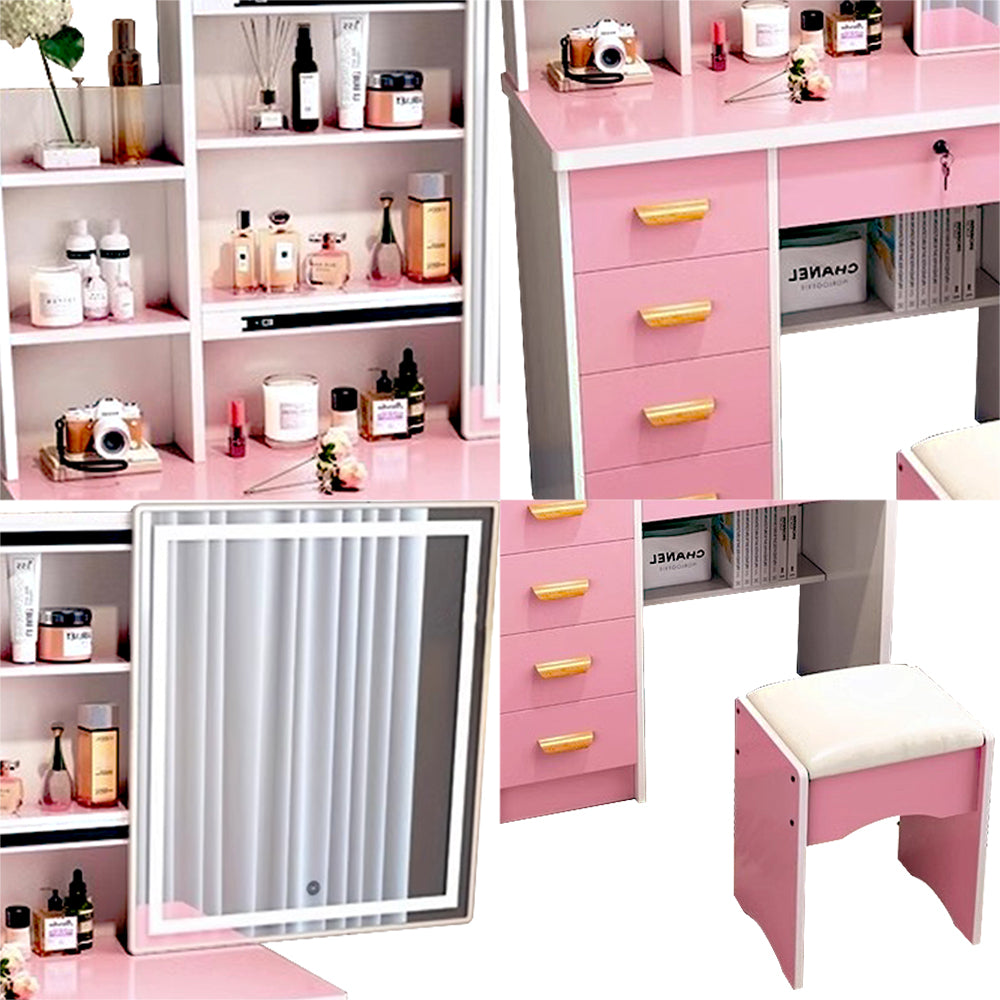 LIVARA 198 80cm Large Sliding LED Mirror Dressing Table with Stool