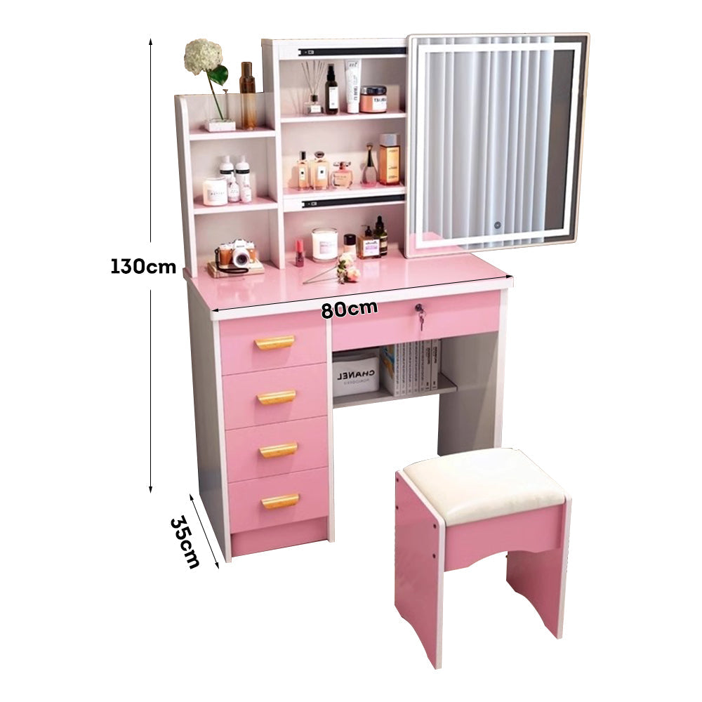 LIVARA 198 80cm Large Sliding LED Mirror Dressing Table with Stool