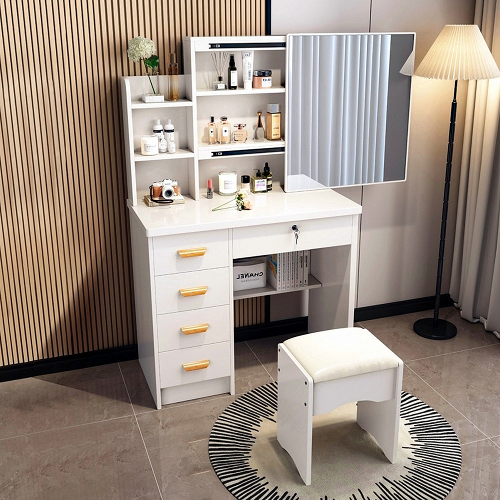 LIVARA 198 80cm Large Sliding LED Mirror Dressing Table with Stool