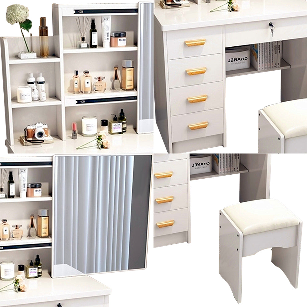 LIVARA 198 80cm Large Sliding LED Mirror Dressing Table with Stool