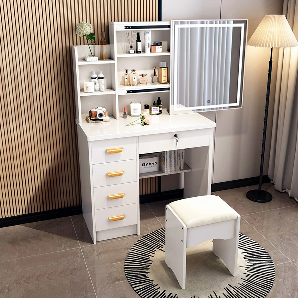 LIVARA 198 80cm Large Sliding LED Mirror Dressing Table with Stool