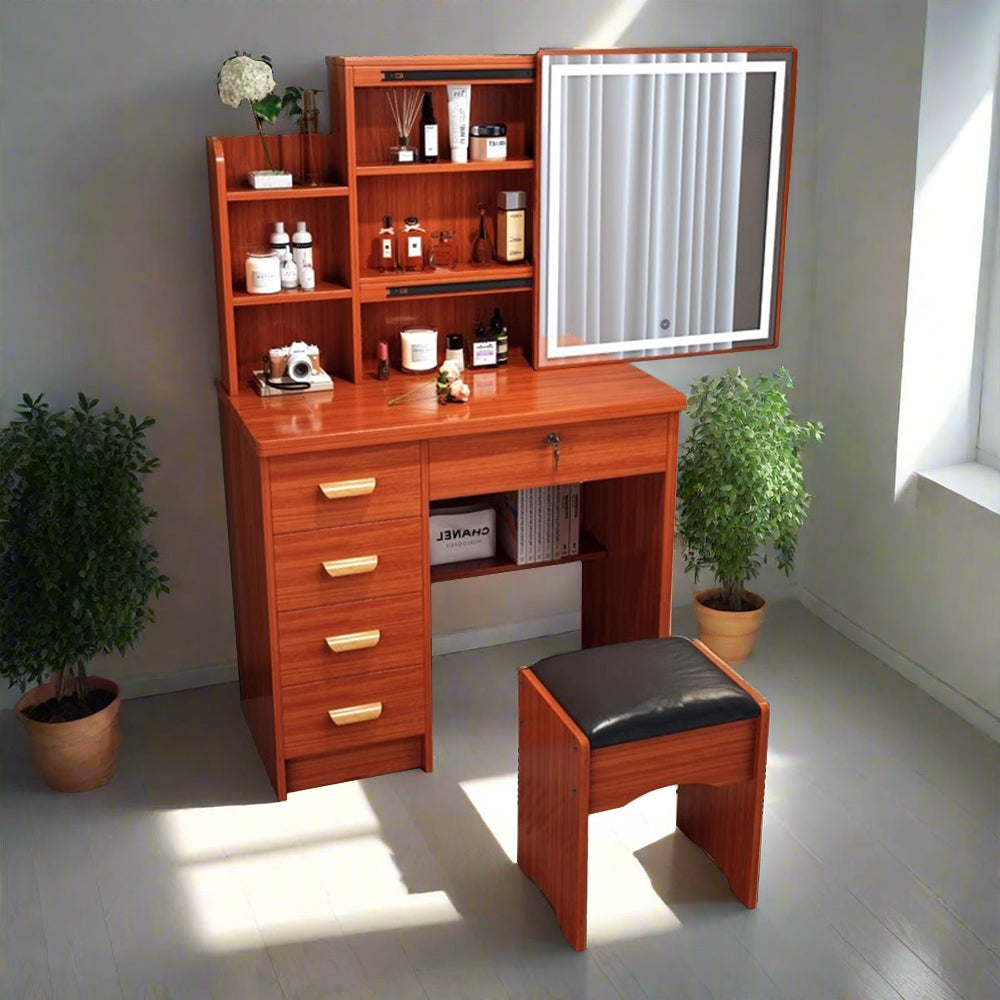 LIVARA 198 80cm Large Sliding LED Mirror Dressing Table with Stool