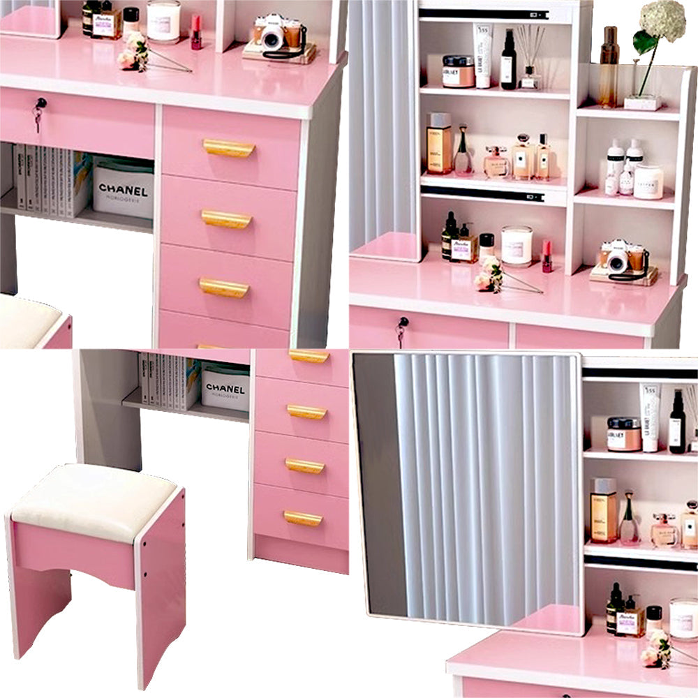 LIVARA 198 80cm Large Sliding LED Mirror Dressing Table with Stool