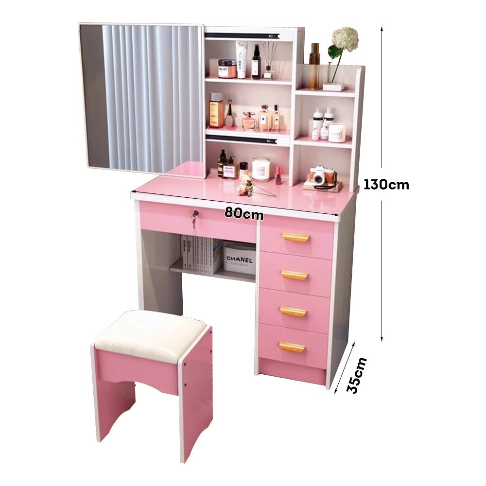 LIVARA 198 80cm Large Sliding LED Mirror Dressing Table with Stool