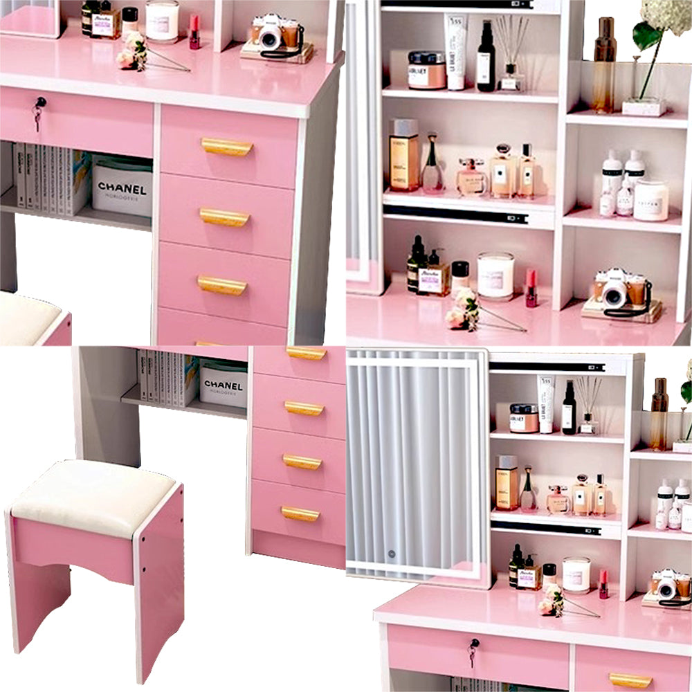 LIVARA 198 80cm Large Sliding LED Mirror Dressing Table with Stool