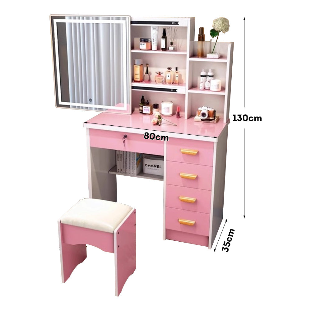LIVARA 198 80cm Large Sliding LED Mirror Dressing Table with Stool