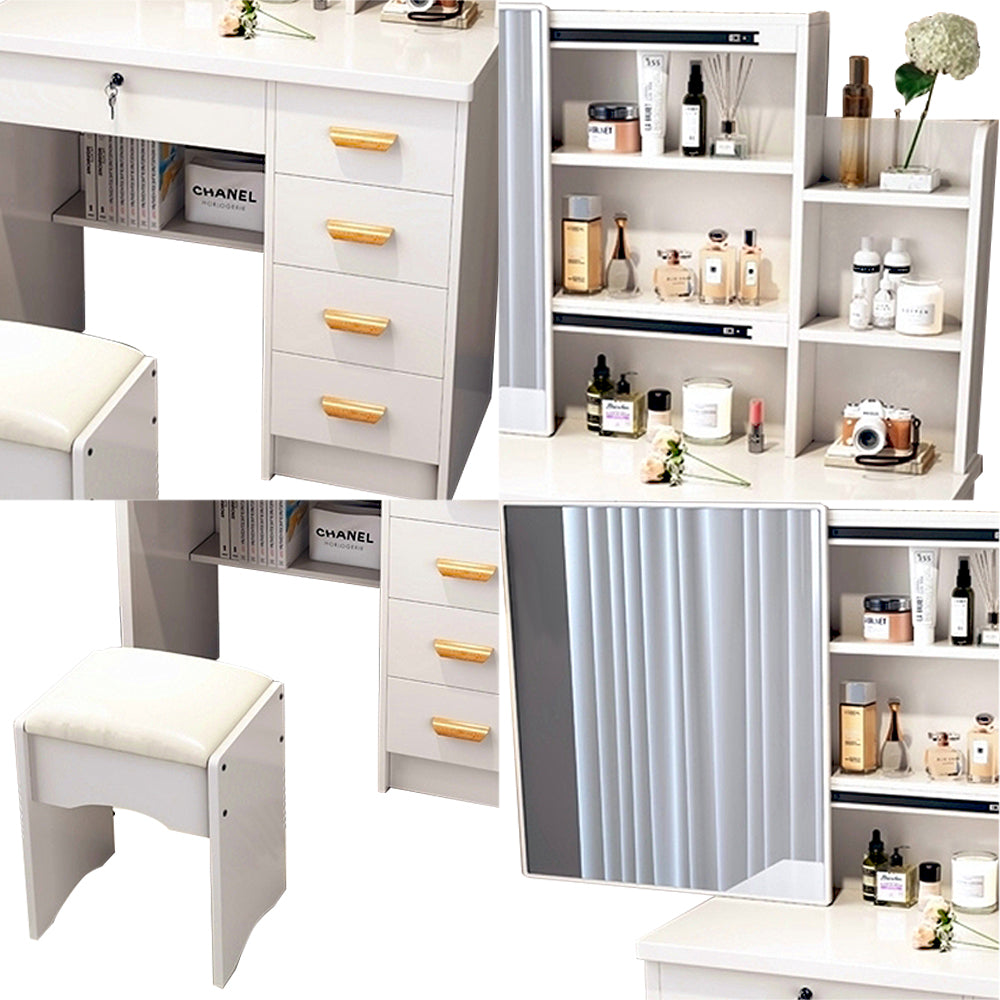 LIVARA 198 80cm Large Sliding LED Mirror Dressing Table with Stool