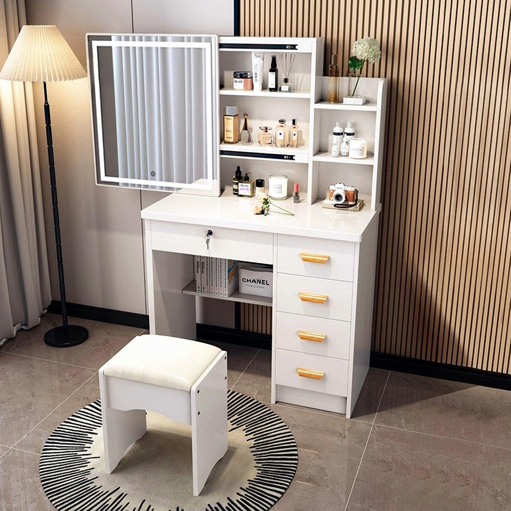 LIVARA 198 80cm Large Sliding LED Mirror Dressing Table with Stool