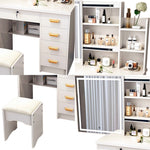 LIVARA 198 80cm Large Sliding LED Mirror Dressing Table with Stool
