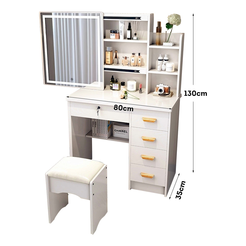 LIVARA 198 80cm Large Sliding LED Mirror Dressing Table with Stool