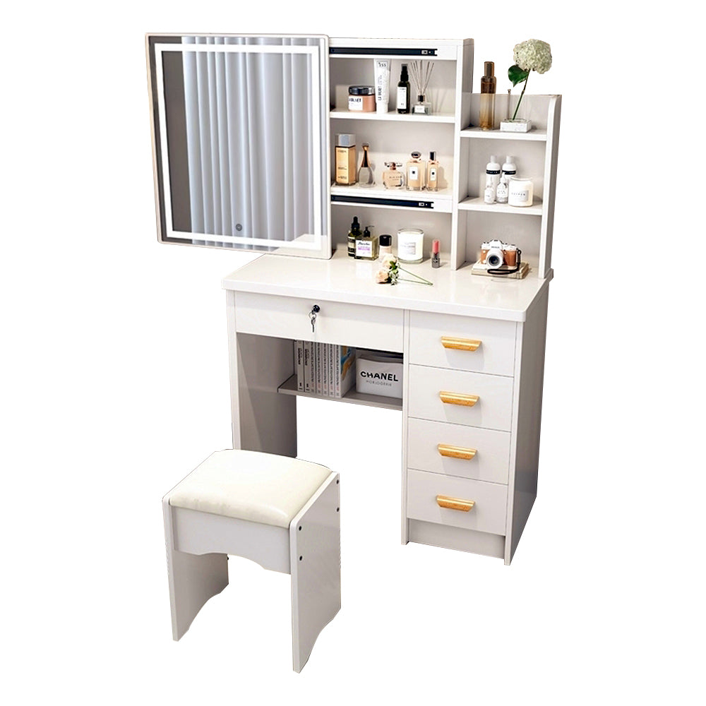 LIVARA 198 80cm Large Sliding LED Mirror Dressing Table with Stool
