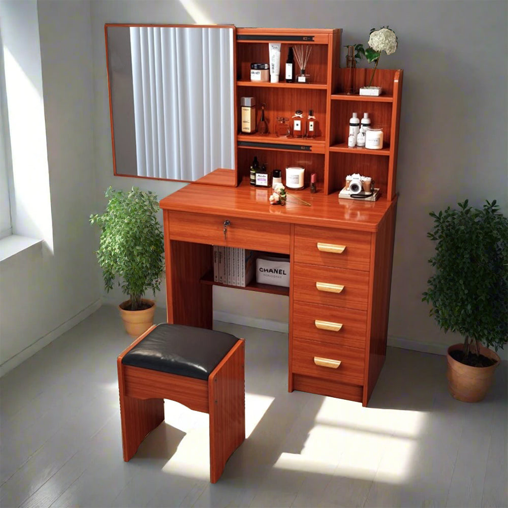 LIVARA 198 80cm Large Sliding LED Mirror Dressing Table with Stool