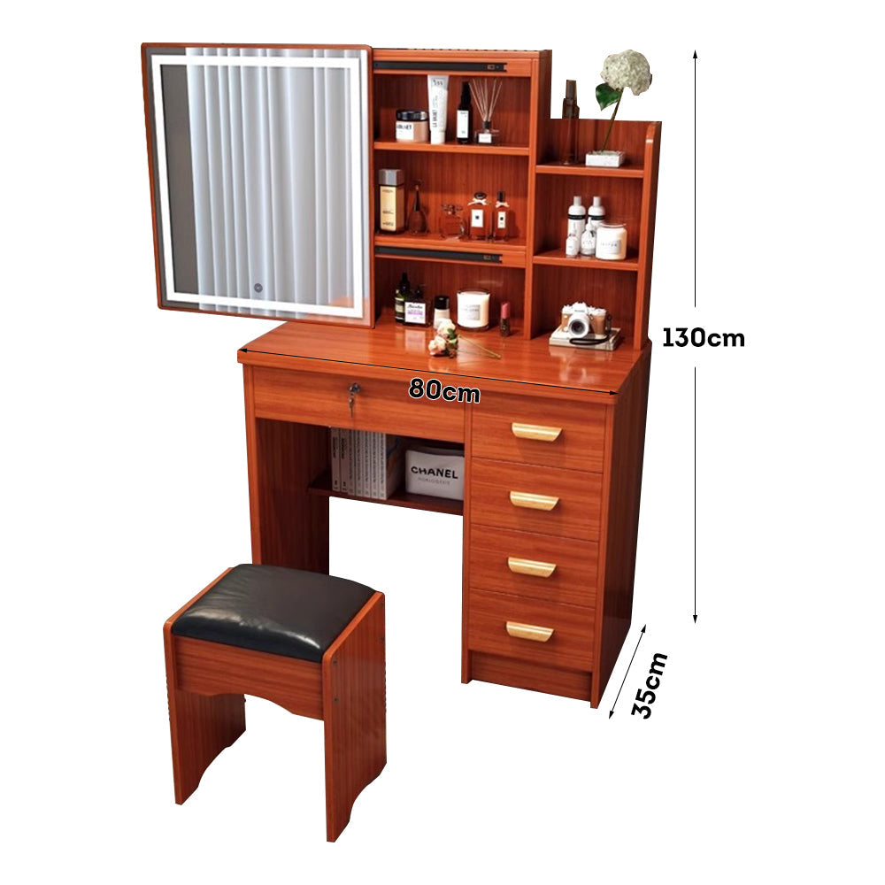 LIVARA 198 80cm Large Sliding LED Mirror Dressing Table with Stool