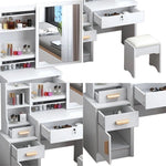 LIVARA 968 80cm Large Sliding Mirror Dressing Table with Stool
