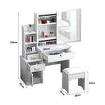 LIVARA 968 80cm Large Sliding Mirror Dressing Table with Stool